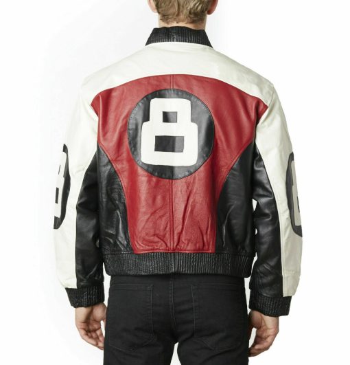 Mens Red 8 Ball Bomber Leather Jacket