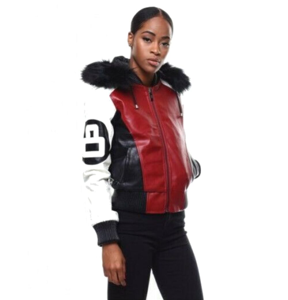 Womens Red 8 Ball Bomber Leather Jacket