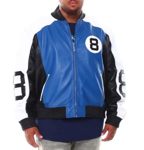 Mens BT 8 Ball Genuine Leather Jackets Blue 001