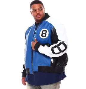 Mens BT 8 Ball Genuine Leather Jackets Blue 002