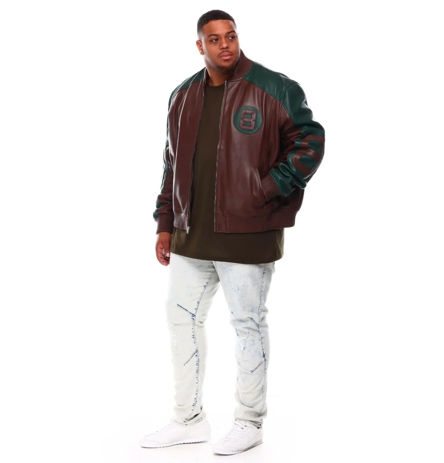 Mens BT 8 Ball Genuine Leather Jackets Brown 005