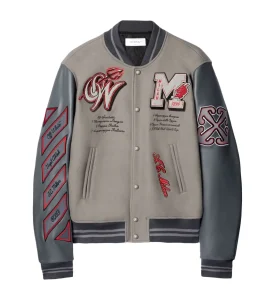 Off White Ac Milan Grey Varsity Jacket 1