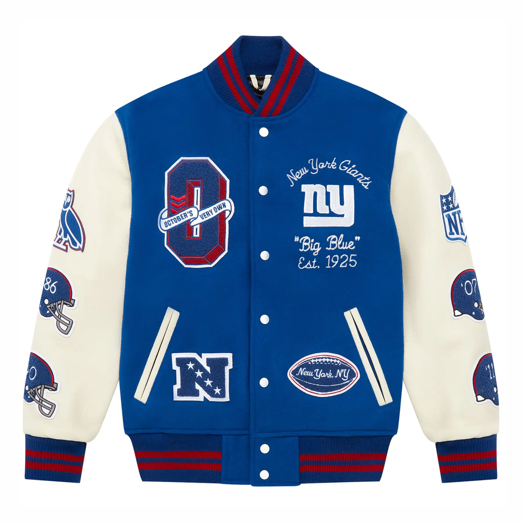 New York Giants OVO Royal Full-Snap Varsity Jacket - 8 Ball Jacket