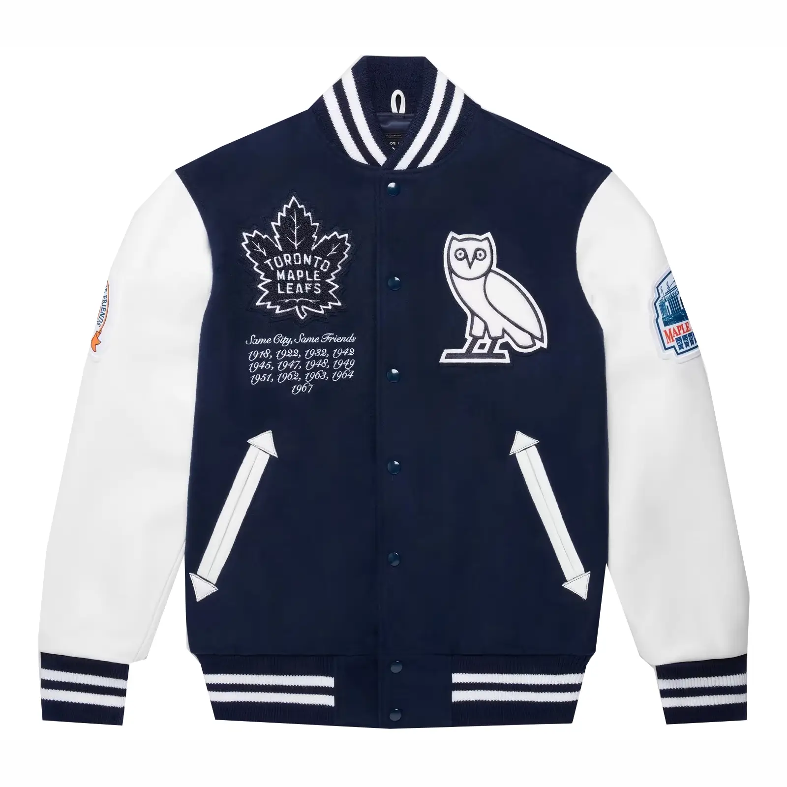 OVO x Toronto Maple Leafs Varsity Jacket Blue - 8 Ball Jacket