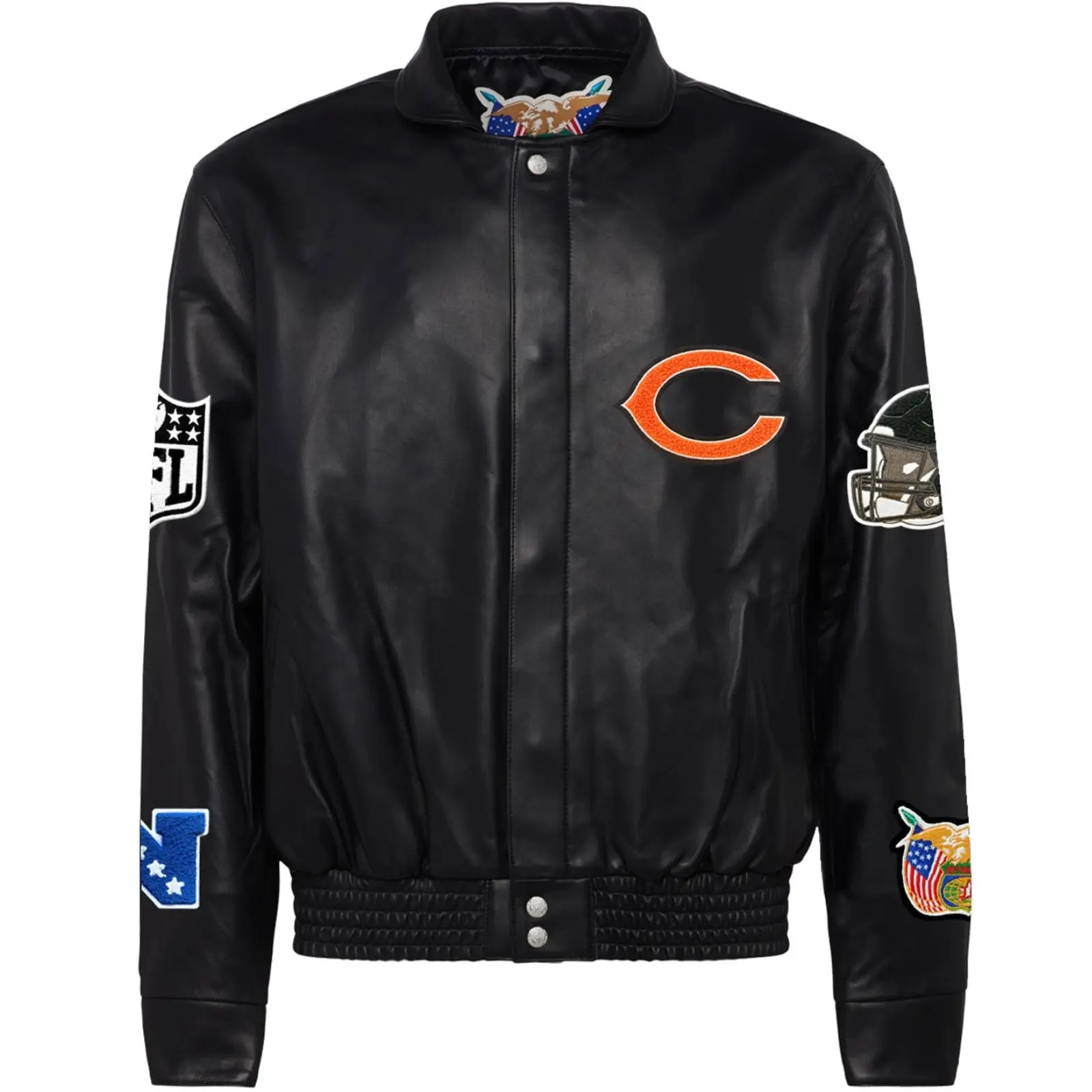 Chicago Bears Jeff Hamilton Full Black Leather Varsity Jacket