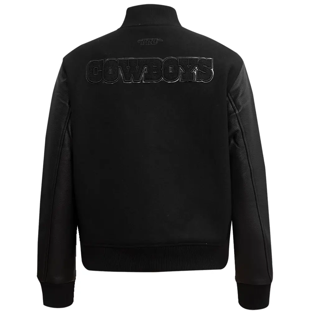 Alternative view of Dallas Cowboys Triple Black Wool & Leather Varsity Jacket