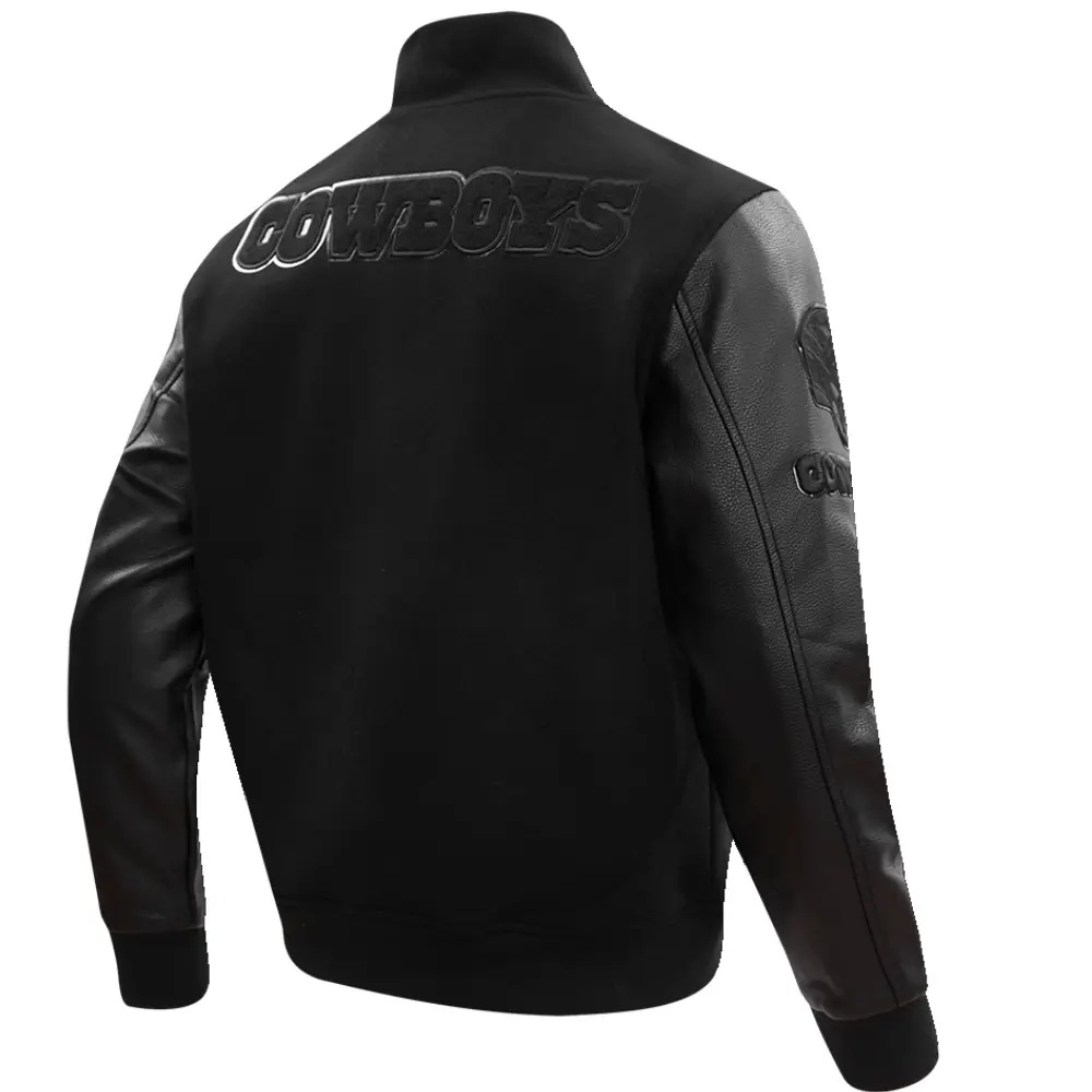 Dallas Cowboys Domestic Triple Black Wool & Leather Varsity Jacket (Sale) - Image 4