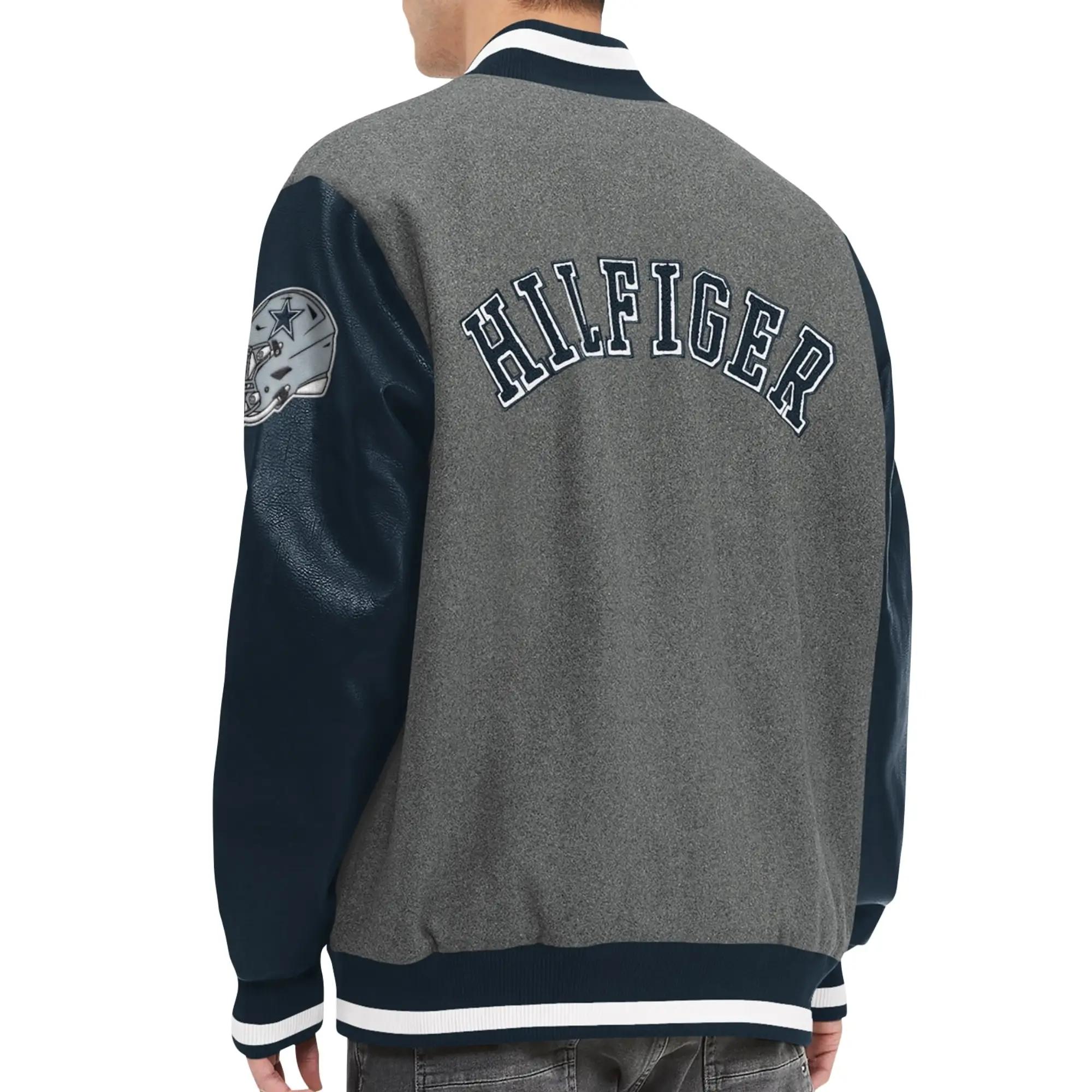 Alternative view of Dallas Cowboys Tommy Hilfiger Heather Gunner Full-Snap Wool & Leather Varsity Jacket
