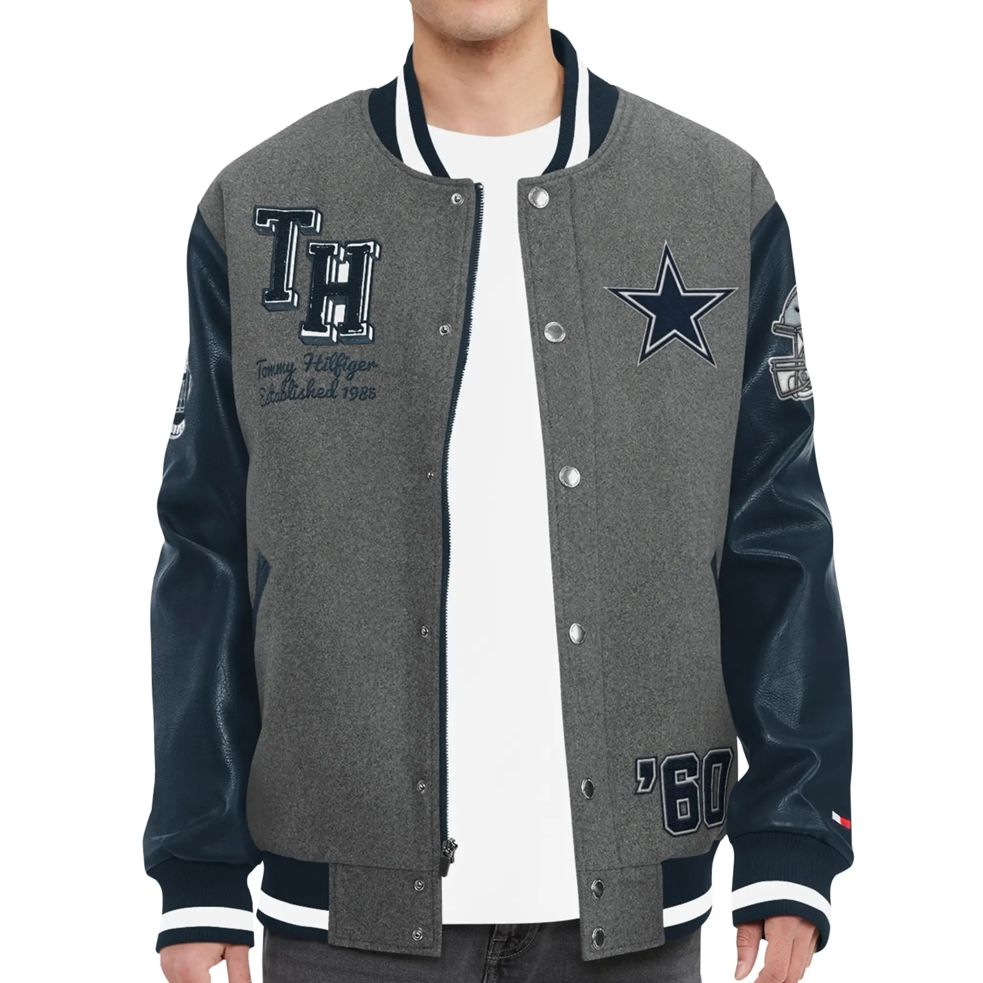 Dallas Cowboys Tommy Hilfiger Heather Gunner Full-Snap Wool & Leather Varsity Jacket