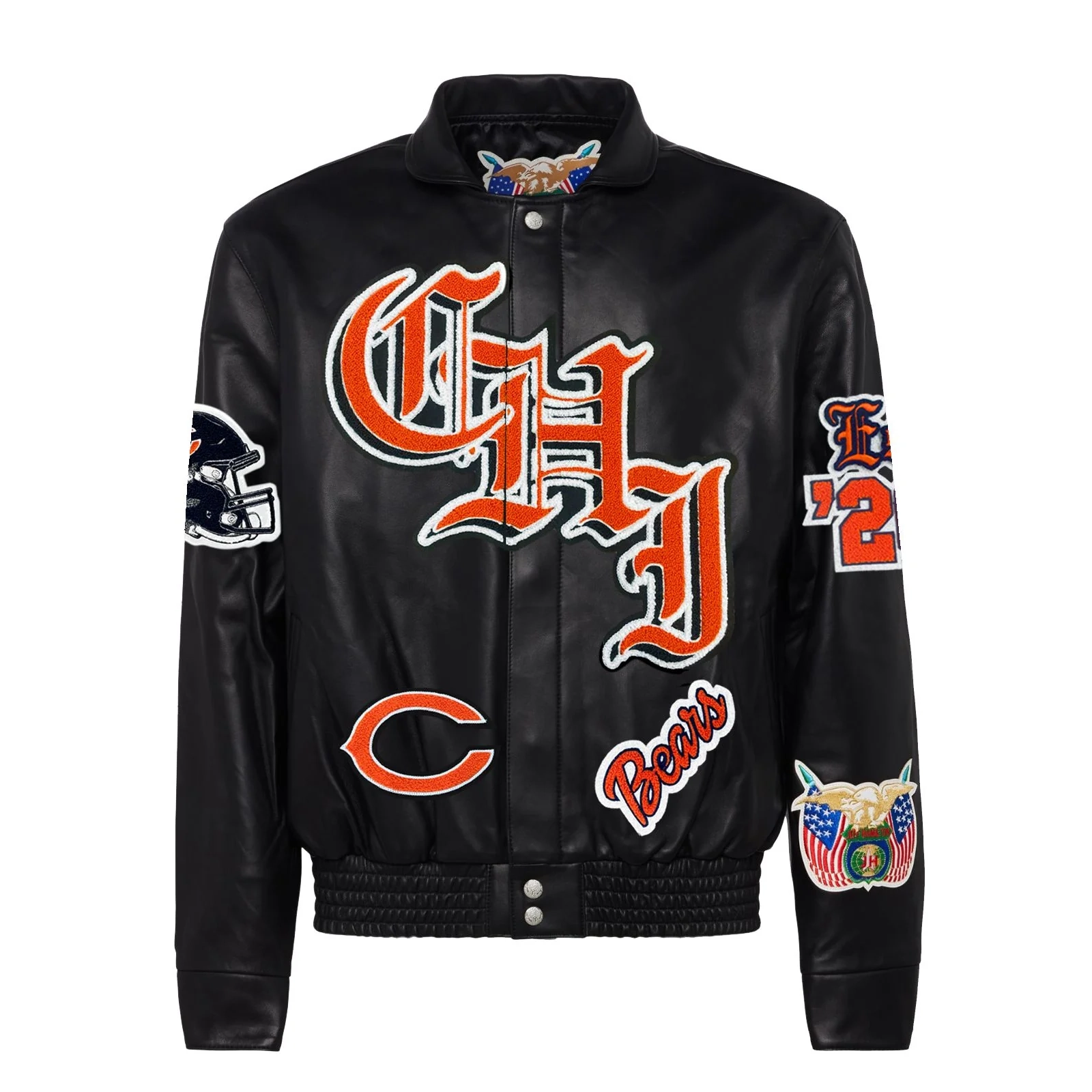 Chicago Bears Full Real Leather Old English Black Jacket