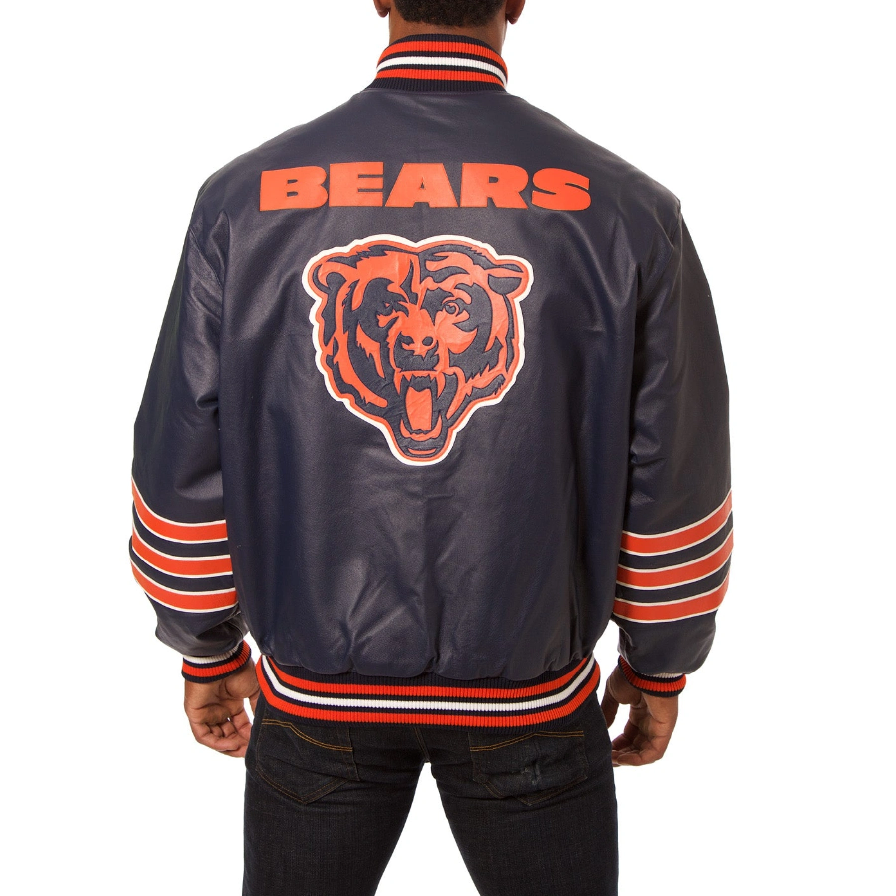 Alternative view of Chicago Bears Full Real Full Bomber Leather Varsity Navy Jacket