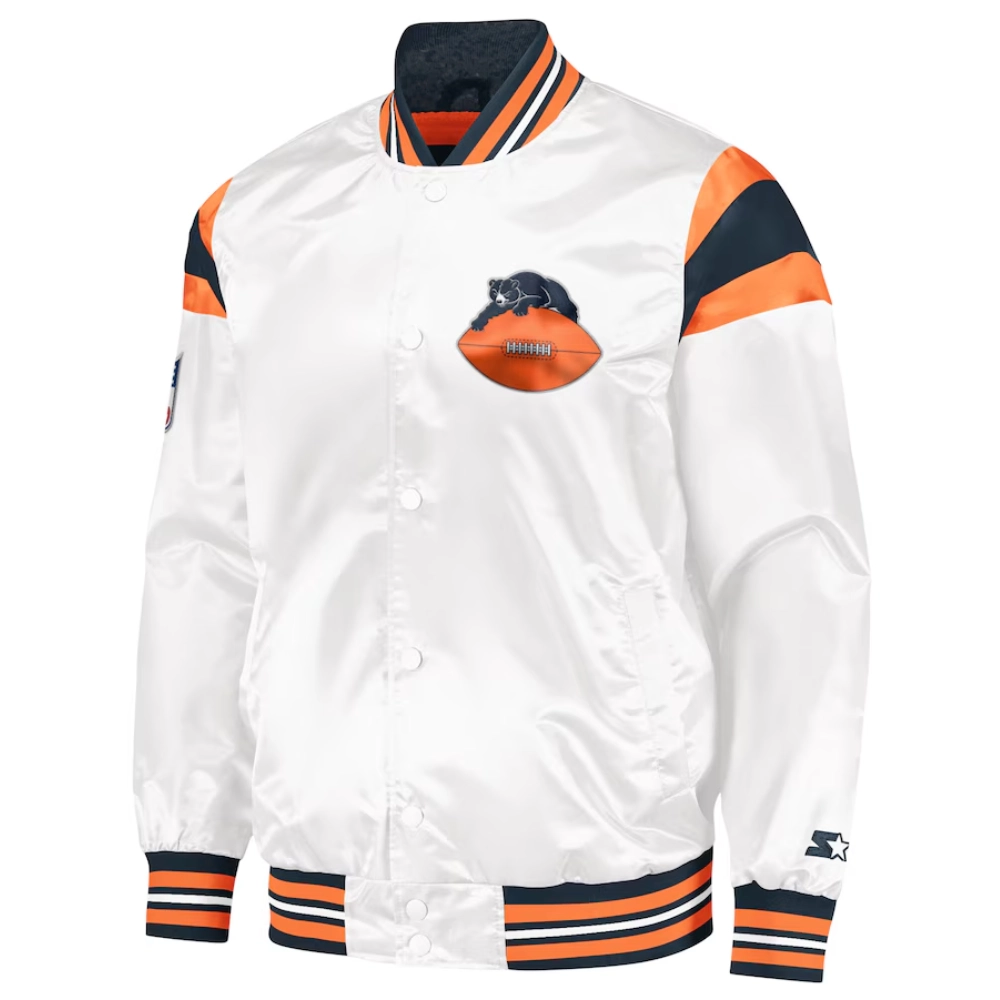 Chicago Bears Full-Snap Satin White Varsity Jacket