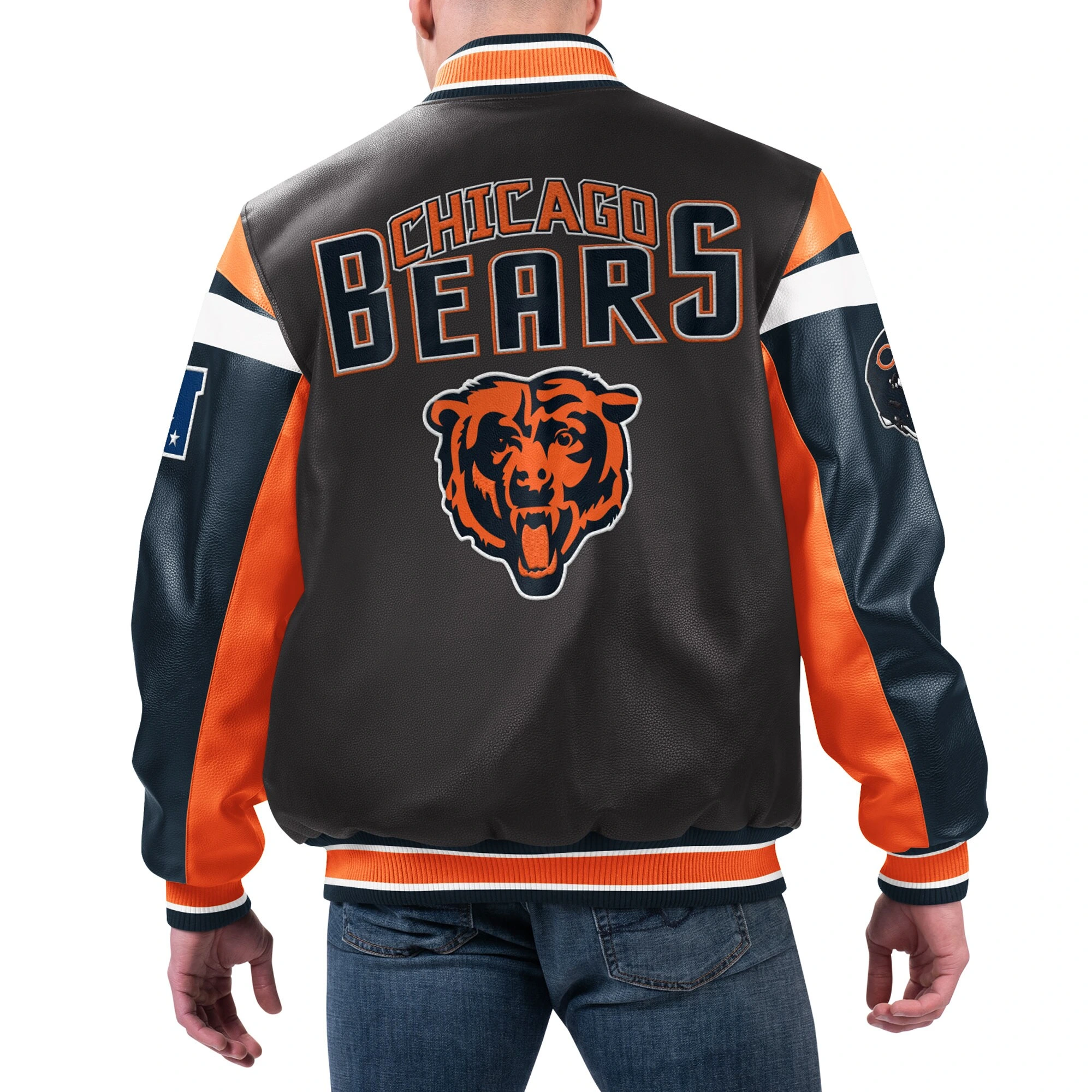 Alternative view of Chicago Bears Full-Zip Leather Black Varsity Jacket