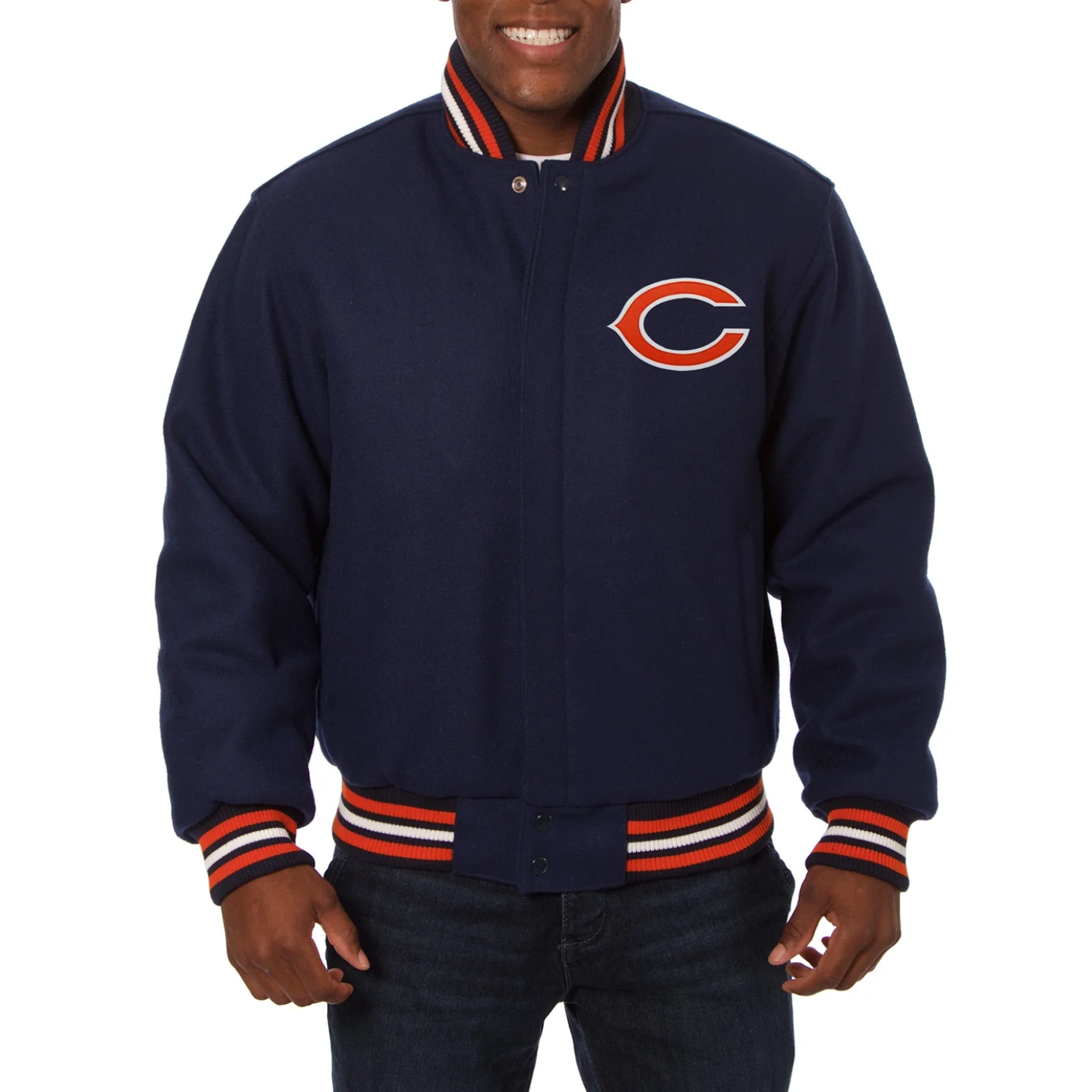 Chicago Bears One Color Handmade Full - Wool Navy Varsity Jacket