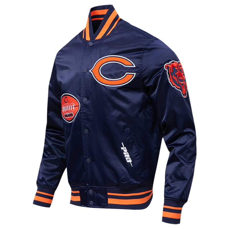 Alternative view of Chicago Bears Old English Full-Snap Satin Navy Varsity Jacket