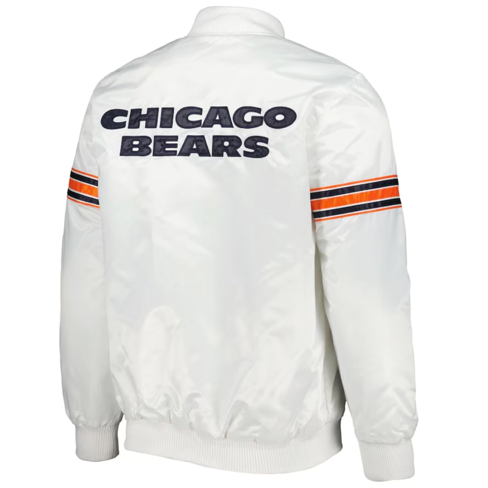 Alternative view of Chicago Bears Power Forward Full-Snap Satin White Varsity Jacket