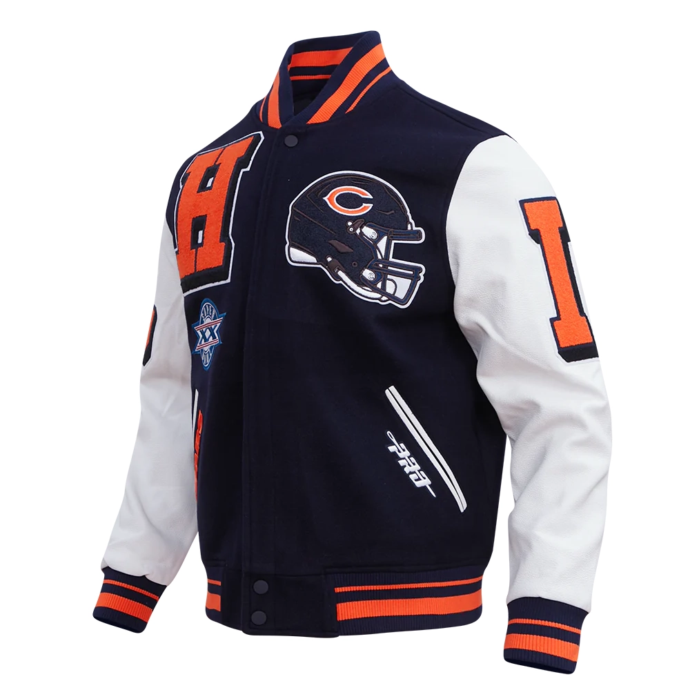 Chicago Bears Mashup Wool & Leather Varsity Jacket - Navy/White