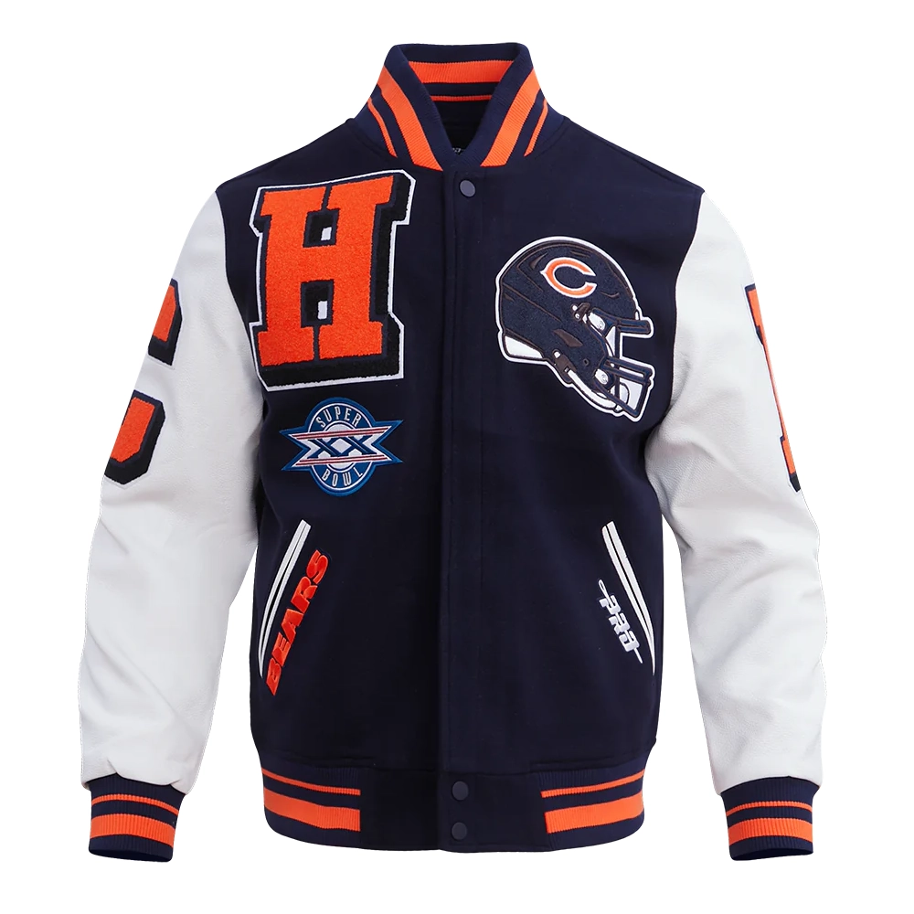 Alternative view of Chicago Bears Mashup Wool & Leather Varsity Jacket - Navy/White
