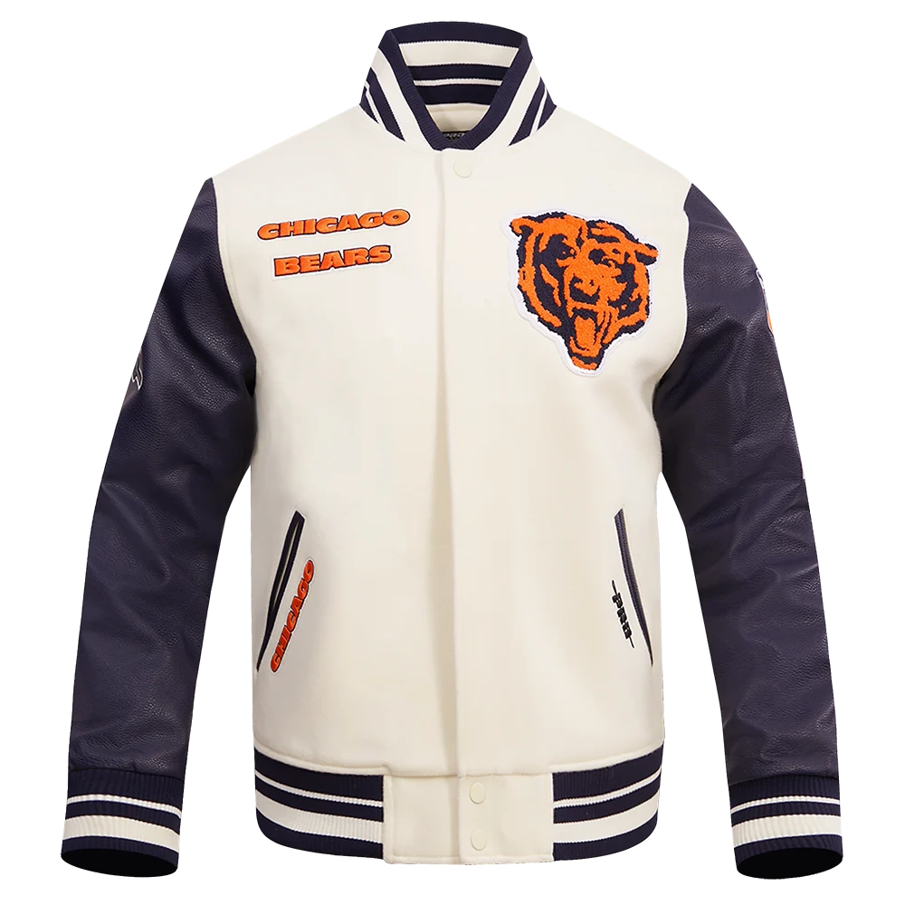 Alternative view of Chicago Bears Retro Classic Wool & Leather White & Black Varsity Jacket