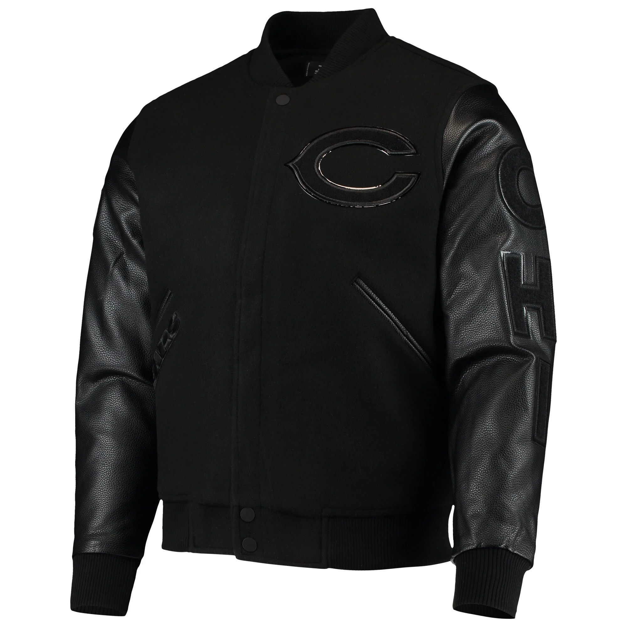 Chicago Bears Triple Black Wool & Leather Varsity Jacket - Black