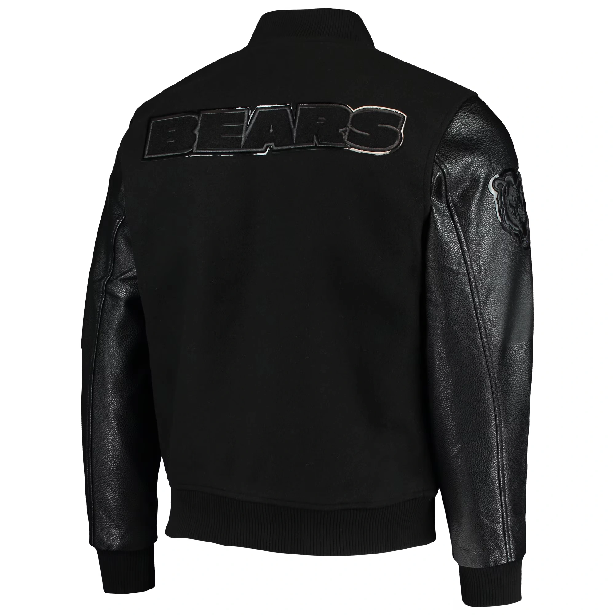 Alternative view of Chicago Bears Triple Black Wool & Leather Varsity Jacket - Black