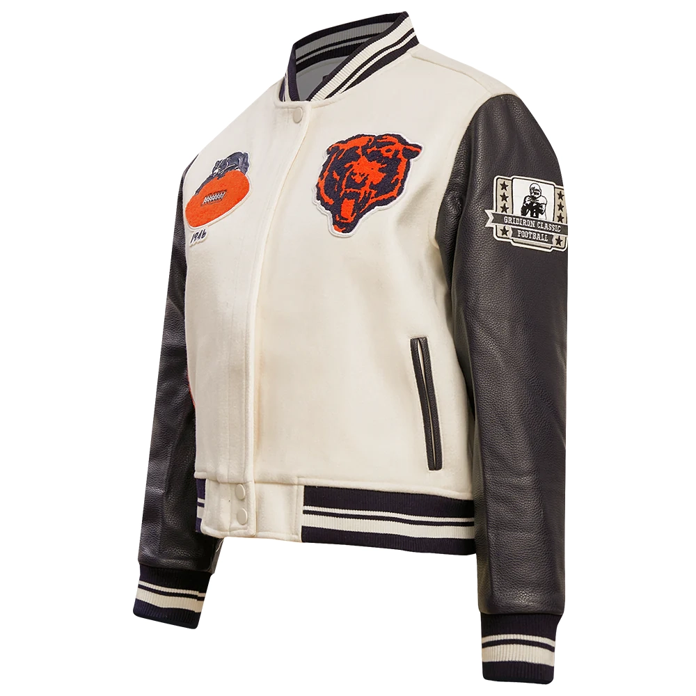 Alternative view of Chicago Bears Retro Classic Women's Wool & Leather White/Black Varsity Jacket