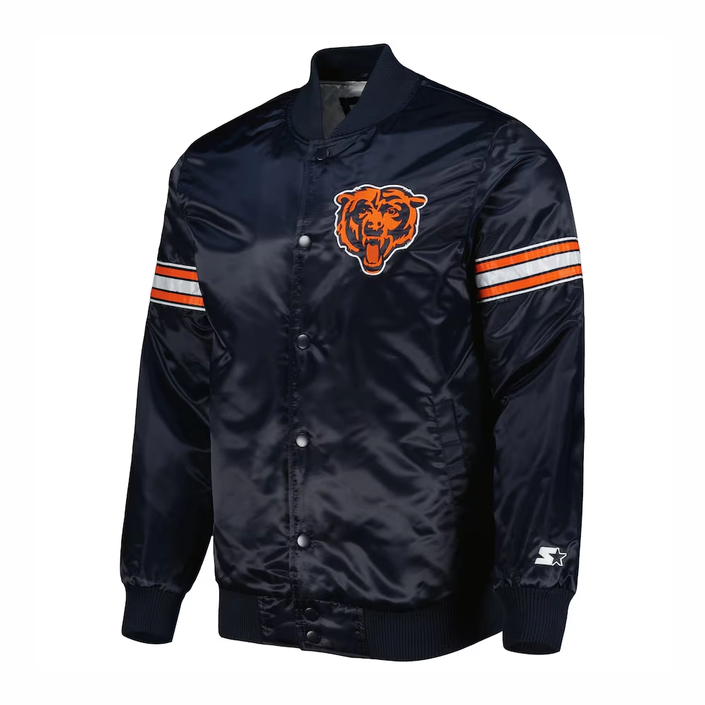 Chicago Bears Pick & Roll Full-Snap Satin Navy Varsity Jacket