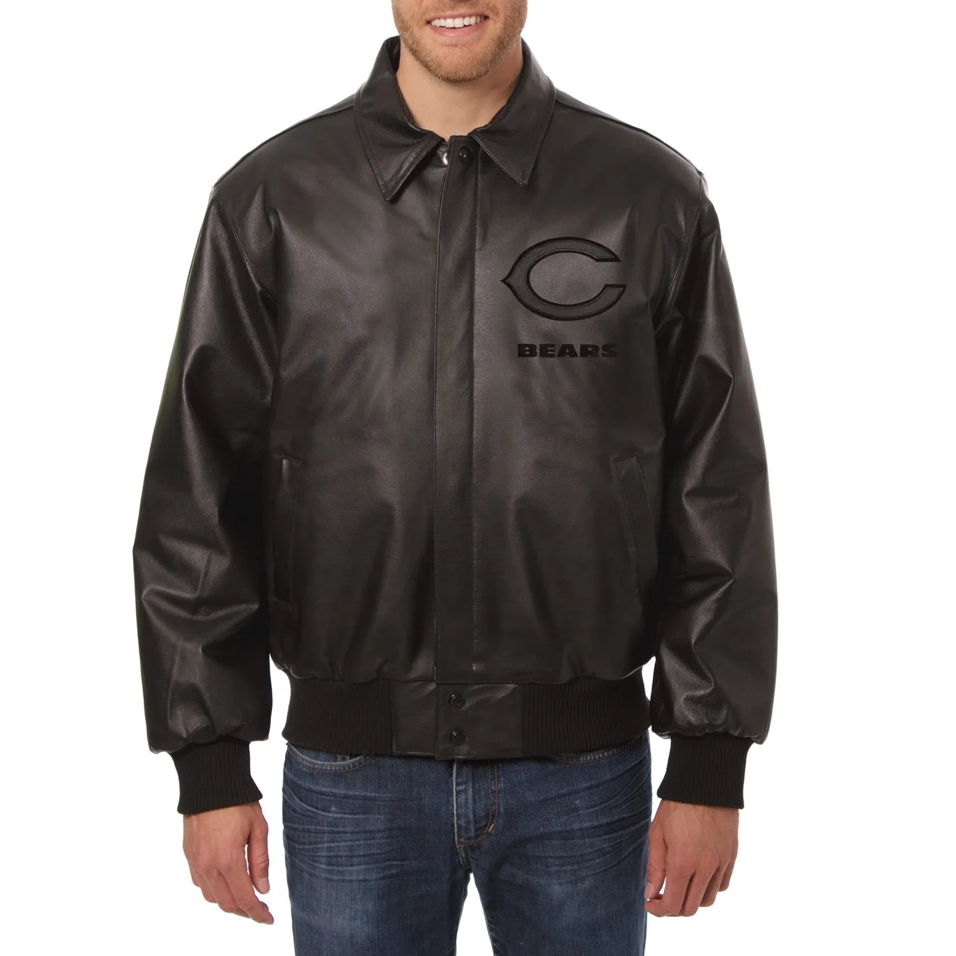 Chicago Bears Tonal Full Leather Black Bomber Jacket