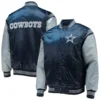 Dallas Cowboys Enforcer Full-Snap Satin Navy/Gray Varsity Jacket - Image 4