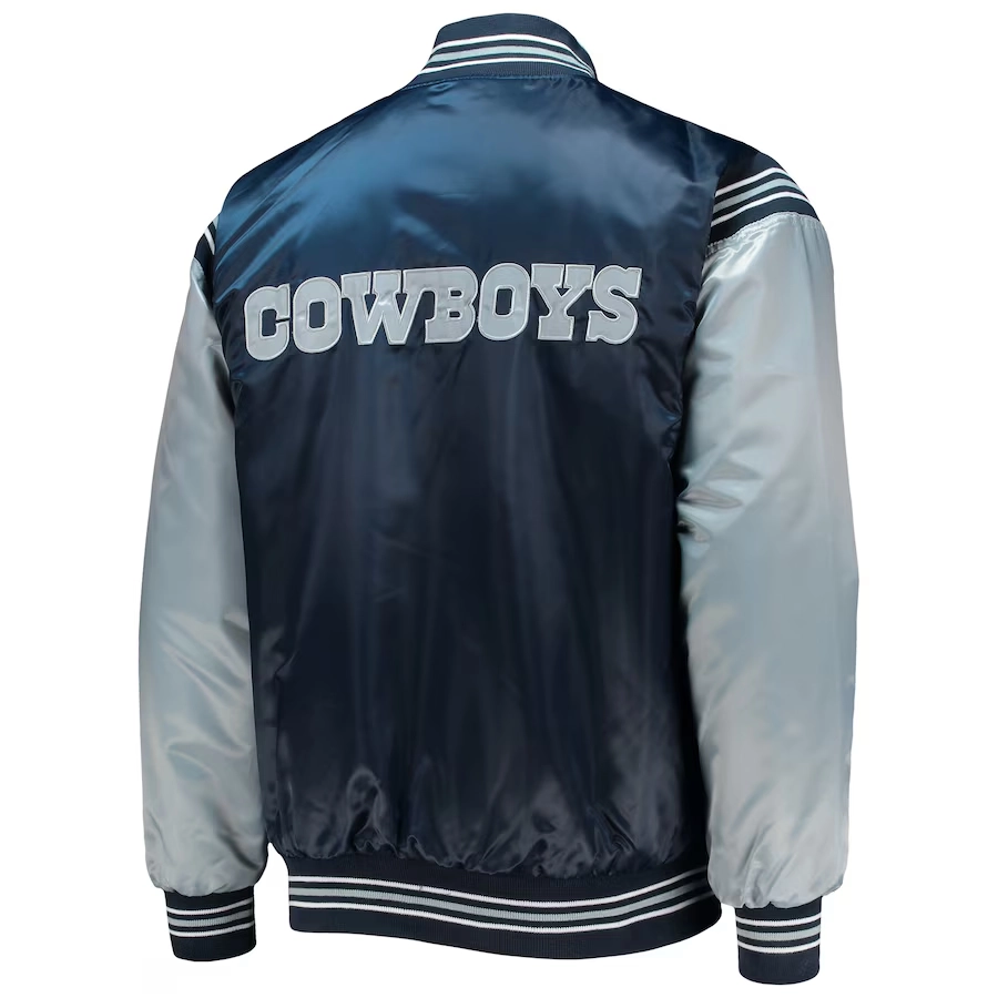Alternative view of Dallas Cowboys Enforcer Full-Snap Satin Navy/Gray Varsity Jacket
