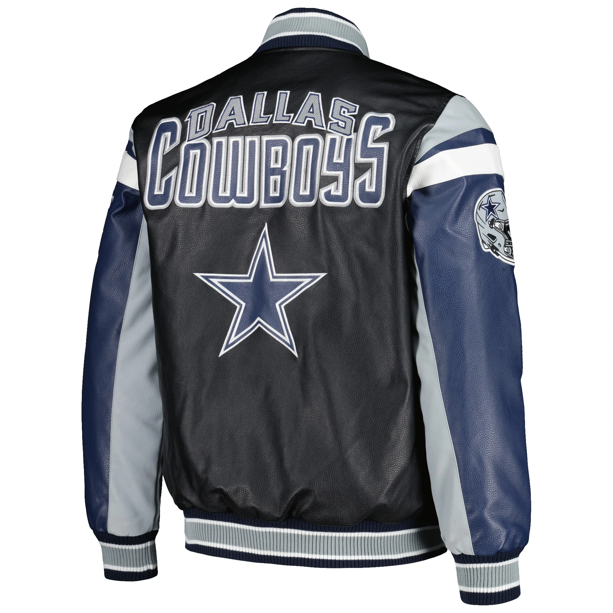 Alternative view of Dallas Cowboys Full-Zip Leather Black/Navy Varsity Jacket