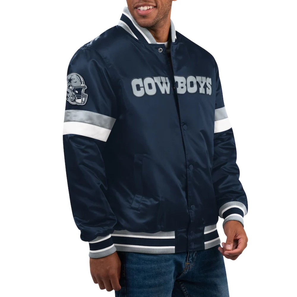 Dallas Cowboys Home Game Full-Snap Satin Navy Varsity Jacket