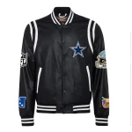 Dallas Cowboys Full Leather Black Varsity Jacket - Black