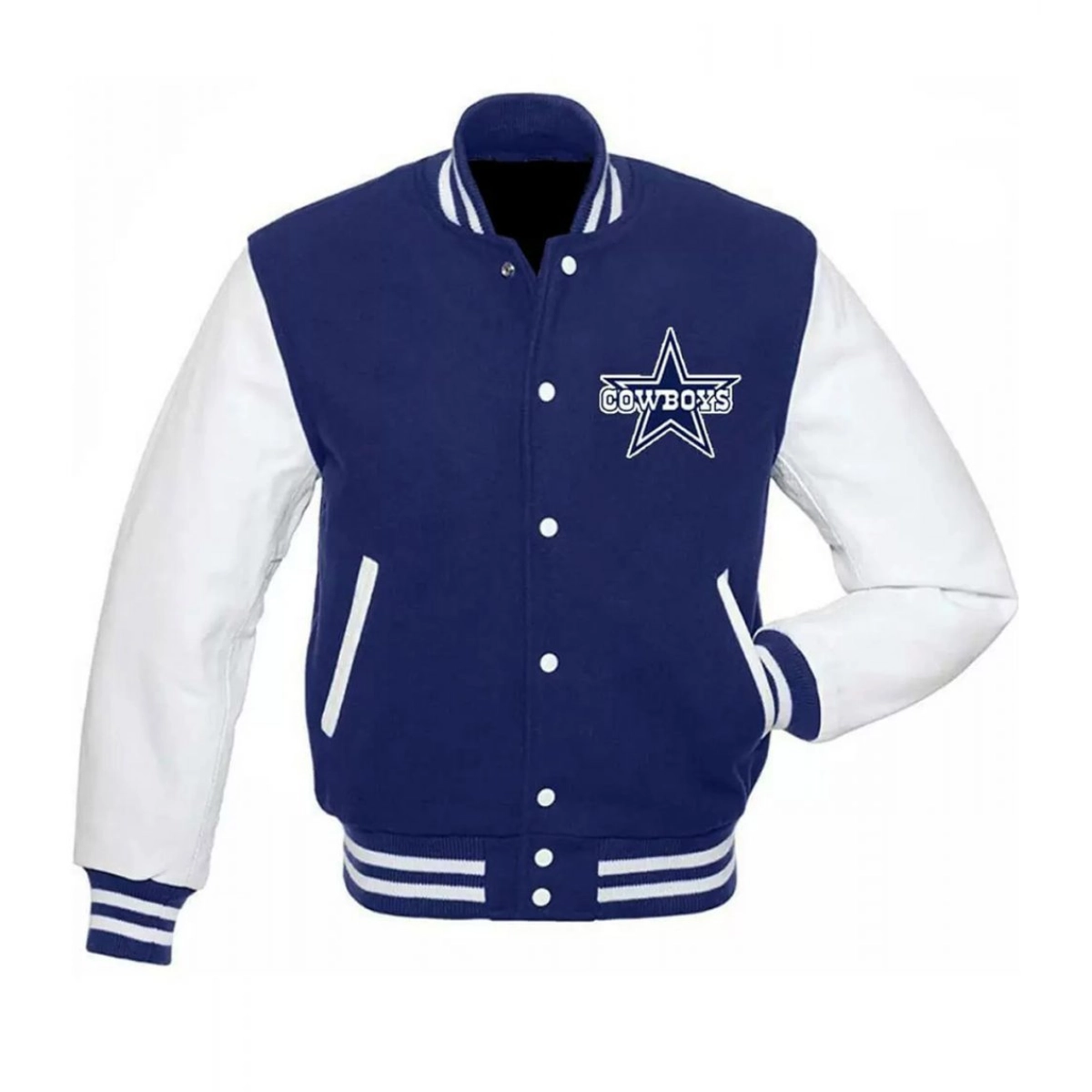 Dallas Cowboys Letterman Wool & Leather White/Blue Varsity Jacket