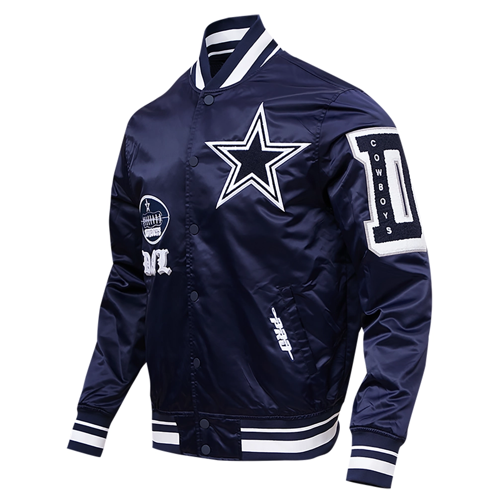 Alternative view of Dallas Cowboys Old English Full-Snap Satin Navy Varsity Jacket