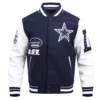 Dallas Cowboys Old English Wool & Leather Navy/White Varsity Jacket