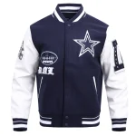Dallas Cowboys Old English Wool & Leather Navy/White Varsity Jacket