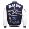 Dallas Cowboys Old English Wool & Leather Navy/White Varsity Jacket - Image 3