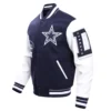 Dallas Cowboys Old English Wool & Leather Navy/White Varsity Jacket - Image 2
