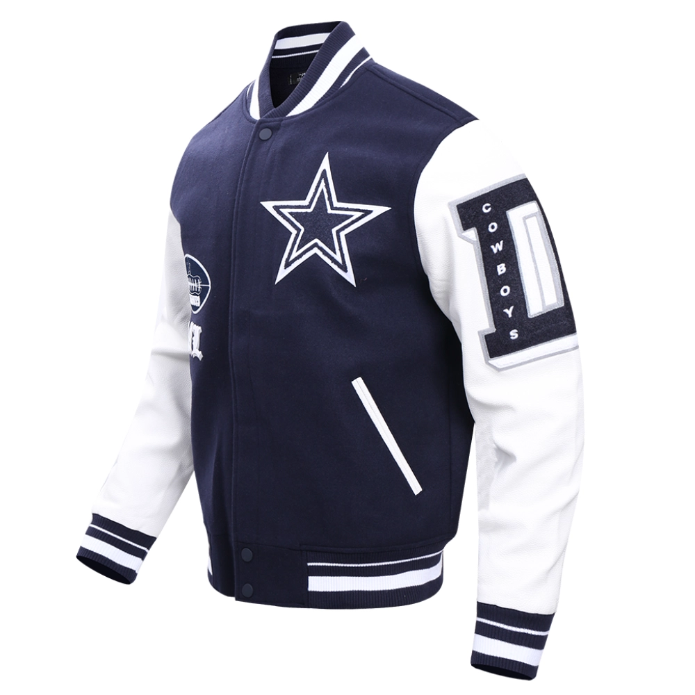 Alternative view of Dallas Cowboys Old English Wool & Leather Navy/White Varsity Jacket