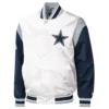 Dallas Cowboys Pitch Full-Snap Satin White/Navy Varsity Jacket