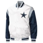 Dallas Cowboys Pitch Full-Snap Satin White/Navy Varsity Jacket