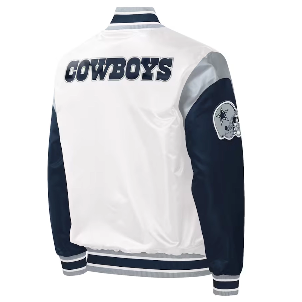 Alternative view of Dallas Cowboys Pitch Full-Snap Satin White/Navy Varsity Jacket