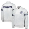 Dallas Cowboys Power Forward Full-Snap Satin White Varsity Jacket - Image 3