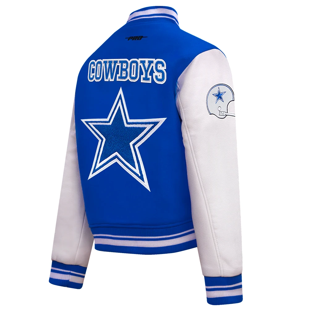 Dallas Cowboys Retro Classic Women's Wool & Leather Blue/White Varsity Jacket - Image 3