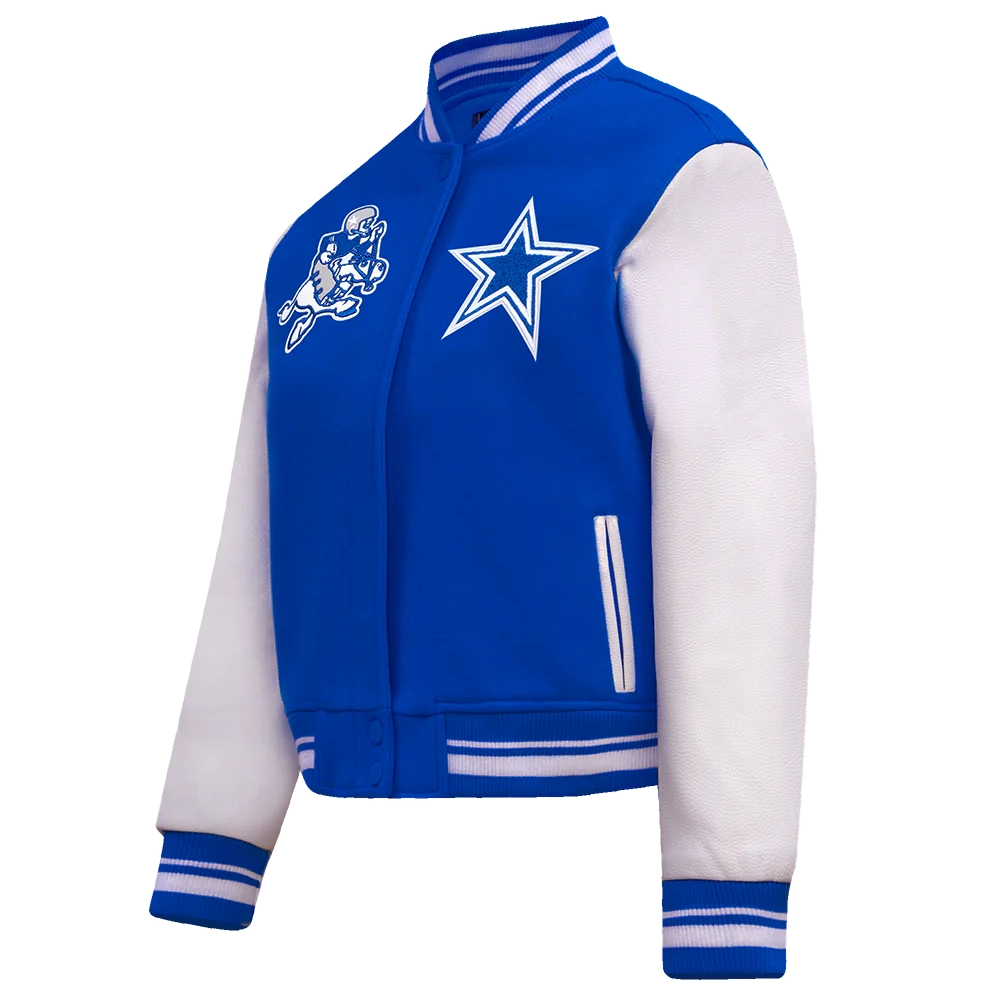 Dallas Cowboys Retro Classic Women's Wool & Leather Blue/White Varsity Jacket - Image 2