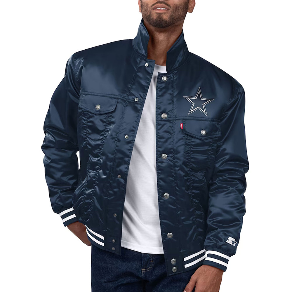 Dallas Cowboys Silver Tab Satin Trucker Navy Varsity Jacket