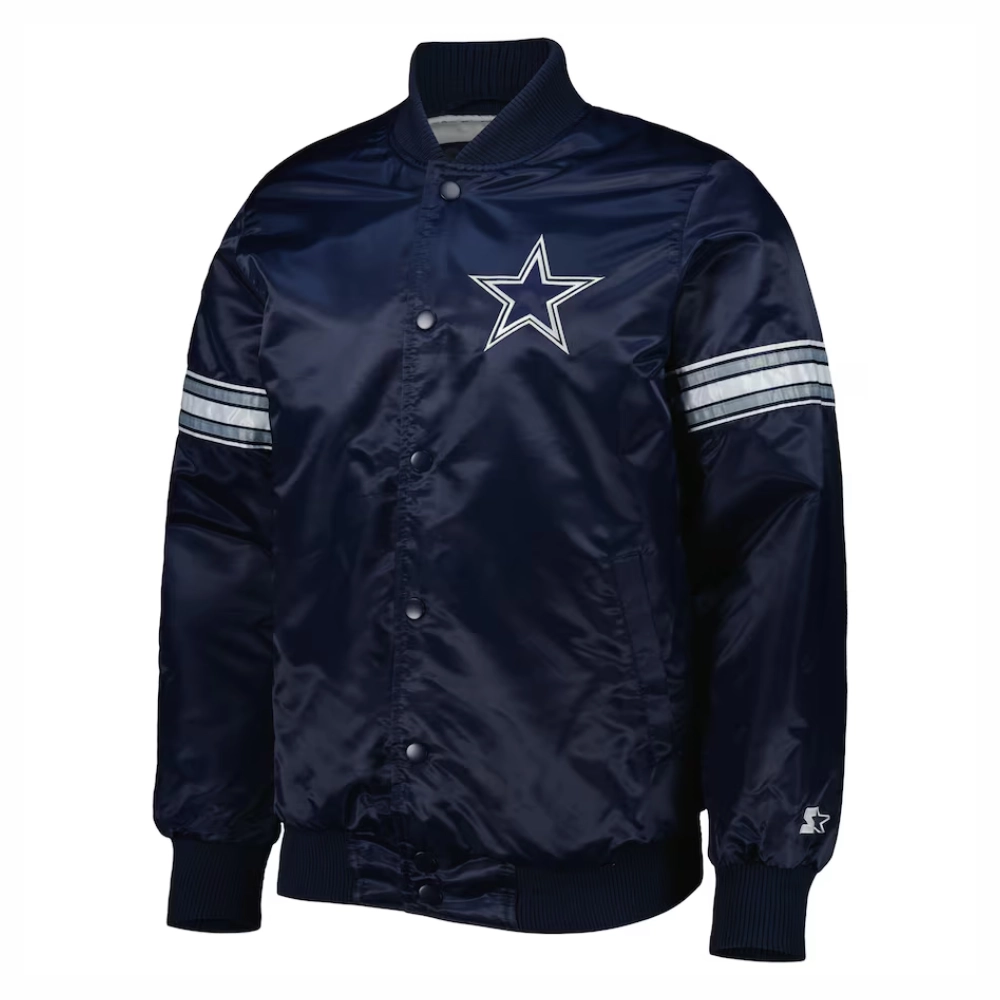 Dallas Cowboys Pick & Roll Full-Snap Satin Navy Varsity Jacket