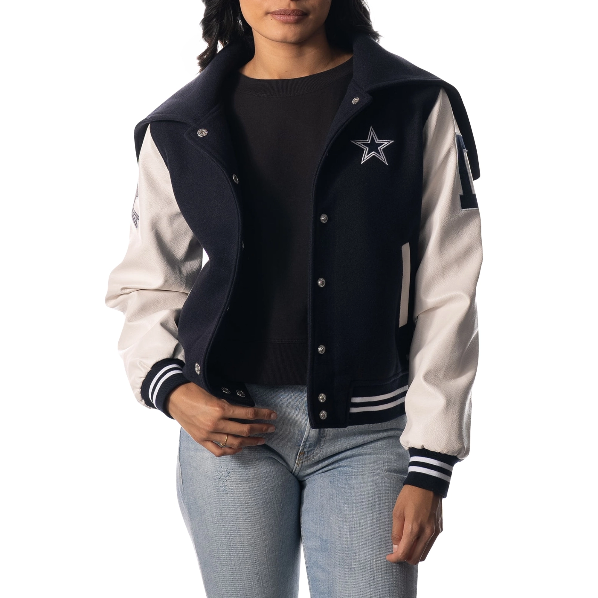 Dallas Cowboys Women’s Sailor Full-Snap Hooded Navy/White Varsity Jacket