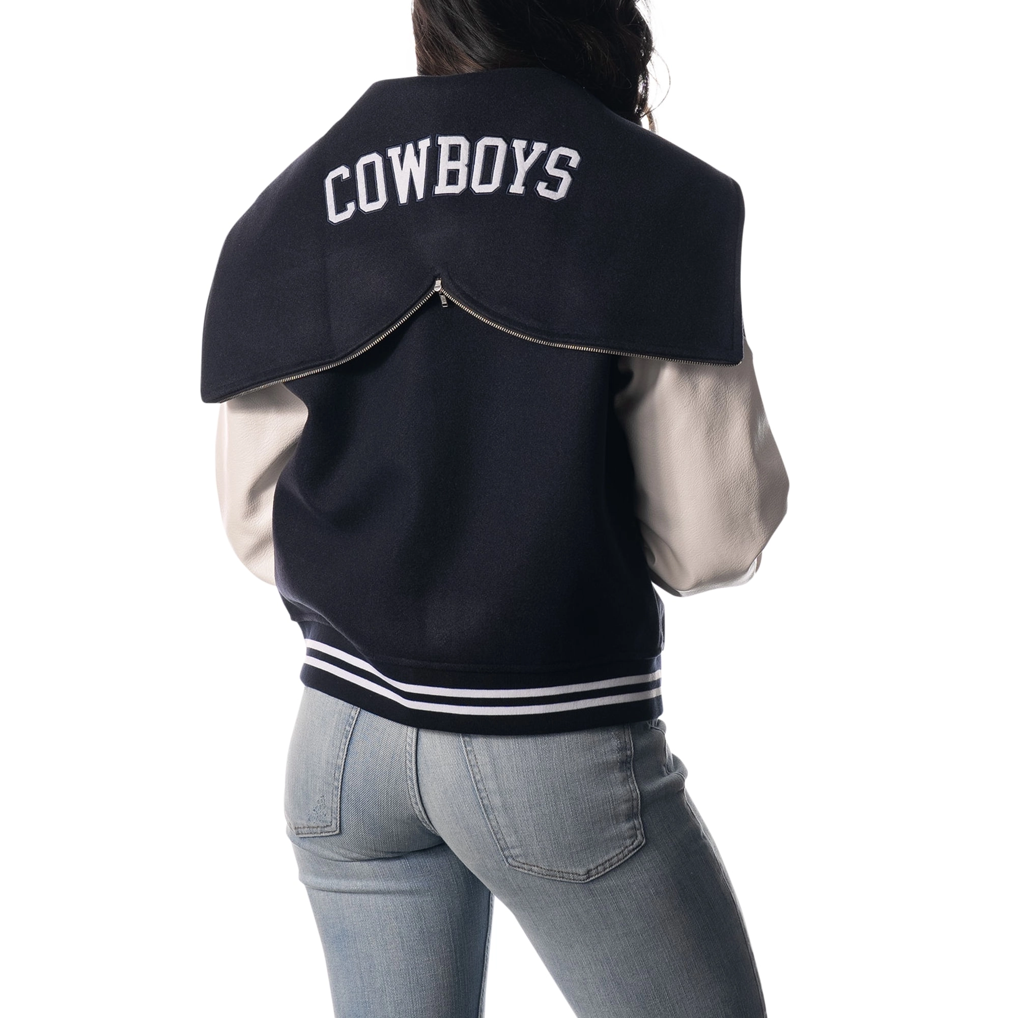 Alternative view of Dallas Cowboys Women’s Sailor Full-Snap Hooded Navy/White Varsity Jacket
